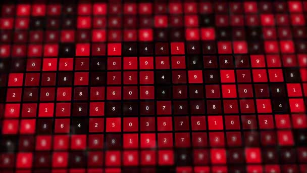 Roter binärer Bildschirm mit Zahlenraster. — Stockvideo