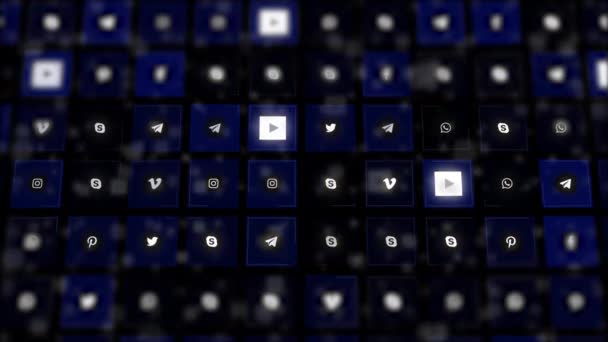 Chernivtsi, Ukraine - June 19, 2019: Dark-blue blurred and glittering background video presenting social media logos. — Stock Video