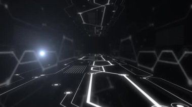 Siyah beyaz tarzda aydınlatıcı ağ tasarımında otoyol tüneli.