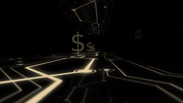 Finanční symboly dolaru v centru digitálního pozadí. — Stock video