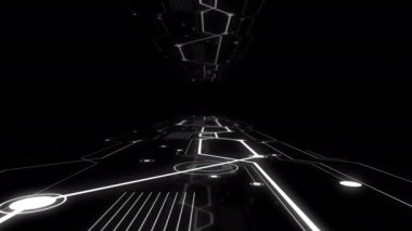 Dijital tünelin aydınlatıcı çizgileri ile karanlık arka planda görünen word iş.