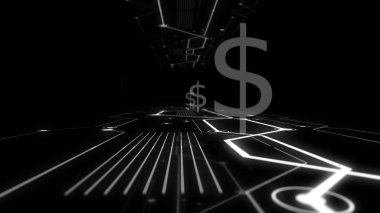 Sanal ekranda üçlü pozlama dolar sembolü.