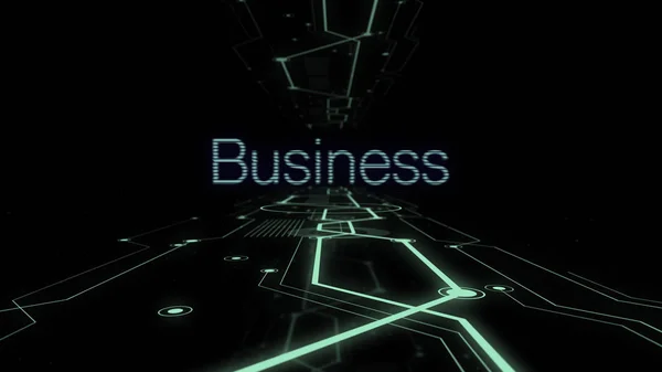 Слово бізнес на темному тлі з лініями освітлення цифрового тунелю . — стокове фото