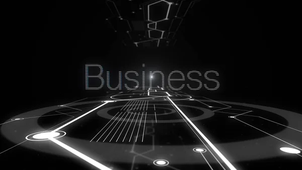 Negócios de palavras no fundo escuro com linhas iluminadoras de túnel digital . — Fotografia de Stock