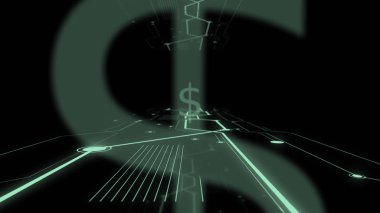 Dijital arka planın merkezinde doların finansal sembolleri.