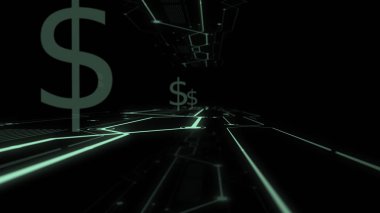 Dijital arka planın merkezinde doların finansal sembolleri.