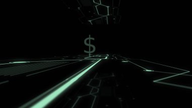 Karanlıkta Amerikan doları sembolü ve görsel ağ çift pozlama.