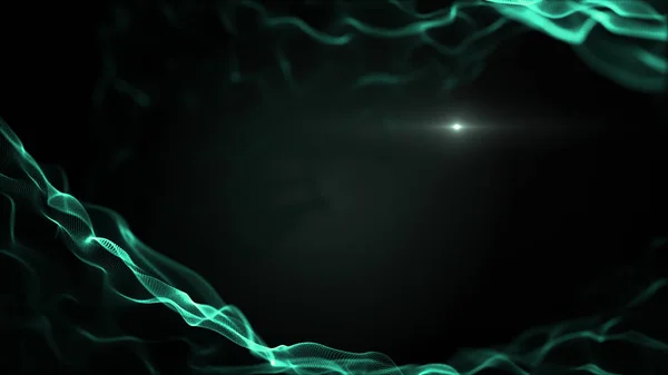 Αφηρημένο χώρος συνυφασμένο φόντο. Πράσινα κύματα σε μαύρο φόντο. Ελαφρύ θολό λευκό Blick είναι μέσα στα κύματα. — Φωτογραφία Αρχείου