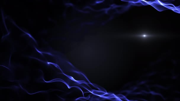 Kosmische blaue Wellen mit leichtem Fackeln. Eingangstitel Animation plätschernde Partikel. 4k. — Stockvideo