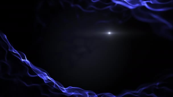 Абстрактний рідкий, рідкий фон. Техно-блакитна імітація хвиль, які рухаються на чорному тлі. Світла розмита біла пляма знаходиться всередині хвиль. 4-кілометровий . — стокове відео