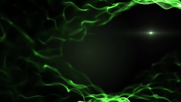 Fluido astratto, fondo liquido. Imitazione verde scintillante delle onde, che si muovono su sfondo nero. Luce offuscata blick bianco è all'interno delle onde. 4K . — Video Stock
