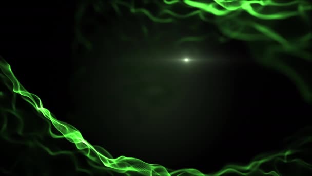 Fluido astratto, fondo liquido. Imitazione verde scintillante delle onde, che si muovono su sfondo nero. Luce offuscata blick bianco è all'interno delle onde. 4K . — Video Stock