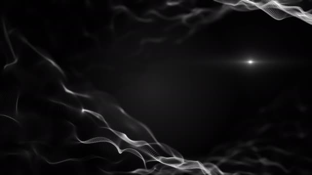Абстрактная жидкость, жидкий фон. Белая имитация волн, которые движутся на черном фоне. В волнах размытое белое пятно. 4K . — стоковое видео
