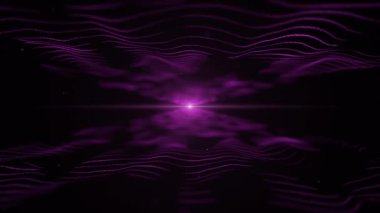 Abstract background. Color changing and shifting sound waves on black backdrop. Light blurred blick is on the centre, and between the waves. 4K.