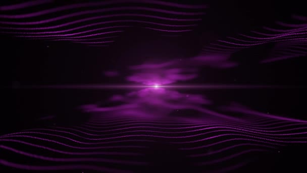 Абстрактний фон. Зміна кольору і зміна звукових хвиль на чорному тлі. Світло розмита пляма знаходиться по центру, і між хвилями. 4-кілометровий . — стокове відео
