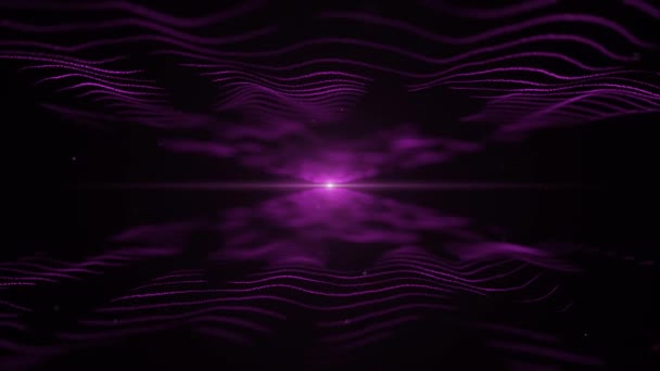 Abstrakt bakgrund. Färgskiftande och skiftande ljudvågor på svart bakgrund. Ljus suddig blick är på mitten, och mellan vågorna. 4K. — Stockvideo