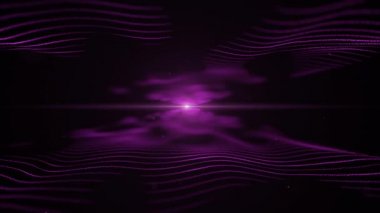 Abstract energy background. Color changing and shifting waves on black backdrop. Light blurred blick is on the centre, and between the waves. 4K.