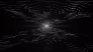 Soyut arka plan. Siyah zeminüzerinde ses dalgalarının yeşil renkli taklidi. Hafif bulanık blick merkezinde ve dalgalar arasında. 4k.