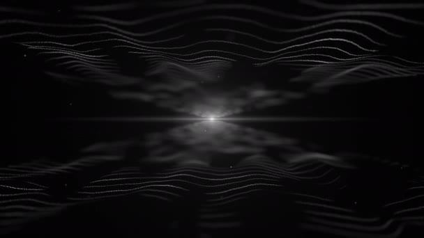 Abstrakt bakgrund. Grön färg imitation av ljudvågor på svart bakgrund. Ljus suddig blick är på mitten, och mellan vågorna. 4K. — Stockvideo
