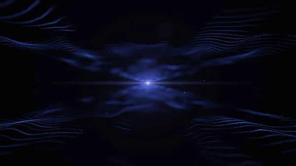 Fondo de energía abstracta. Techno imitación azul de las ondas en el fondo negro. Luz borrosa azul blick está en el centro, y entre las olas . —  Fotos de Stock