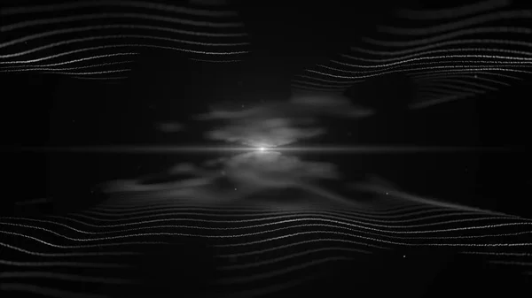 Αφηρημένο φόντο. Λευκή απομίμηση ηχητικών κυμάτων σε μαύρο φόντο. Ελαφρύ θολό λευκό Blick είναι στο κέντρο, και μεταξύ των κυμάτων. — Φωτογραφία Αρχείου