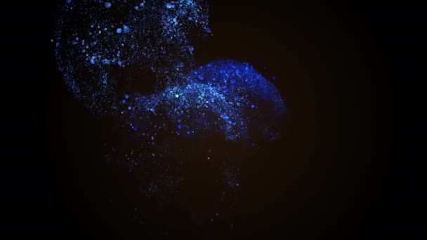 Flux bleu techno de luxe lisse coule lentement sur fond doré profond. Espace de copie. 4K .