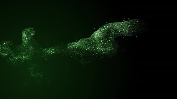 Luxo suave fluxo verde brilhante está fluindo lentamente sobre fundo preto. Espaço para cópia. 4K . — Vídeo de Stock