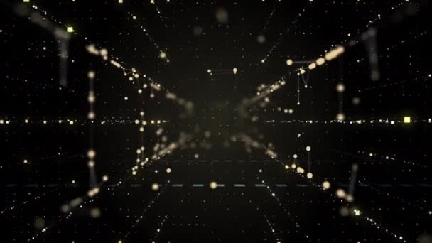 ジオメトリの概念。抽象的な粒子からのトンネルのように見える構造的な移動背景. — ストック動画
