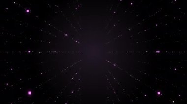 Dinamik saydam mor kare parçacıklar siyah uzayda hareket.