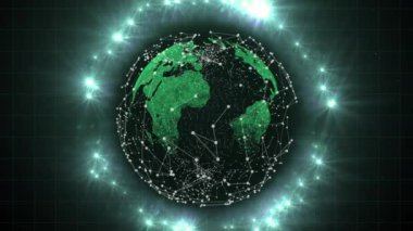 Etrafında elektrik ışıkları ile Magic blockchain gezegen.