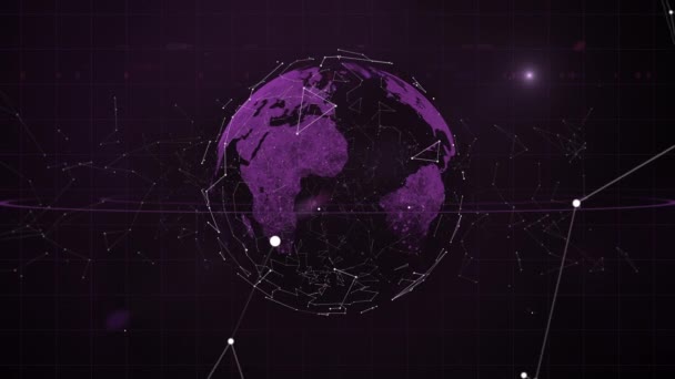 Investing and stock market concept. Particles network rings around the planet. — Stock Video