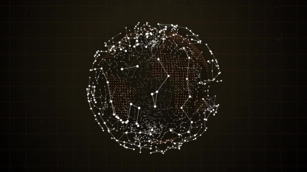 Abstrakte zusammenhängende Punkte drahtloses Kommunikationsnetzwerk und strahlende Lichter rund um den Planeten auf dem Weltraum-Hintergrund. — Stockvideo