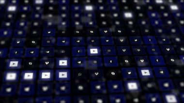 Chernivtsi, Ukrayna - 19 Haziran 2019: Soyut hareketli ekranda parıldayan sosyal medya ağı simgeleri.