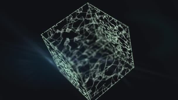 Virtuální hranol paprskového štípače ve tvaru kostky ve vesmíru. — Stock video