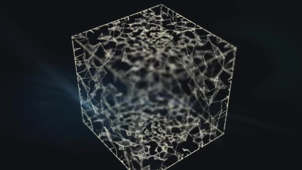 Flygande abstrakt is kub på svart bakgrund. — Stockvideo