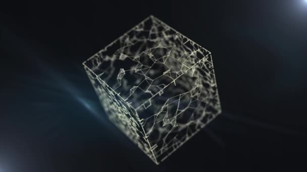 Elegantes líneas de cuadrícula detalladas y formas abstractas dinámicas representadas en el cubo transluminoso abstracto . — Vídeos de Stock