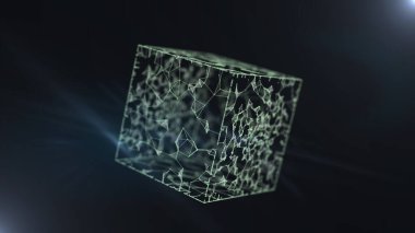 Soyut translüminöz küp üzerinde oluşturulan zarif ayrıntılı ızgara çizgileri ve dinamik soyut biçimler.