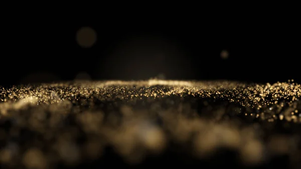 Glitter dorato bordo sabbia sfocata texture su sfondo nero, astratto con spazio copia . — Foto Stock