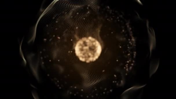 Partículas de luz cintilante e ondas girando em torno da esfera brilhante brilhante . — Vídeo de Stock