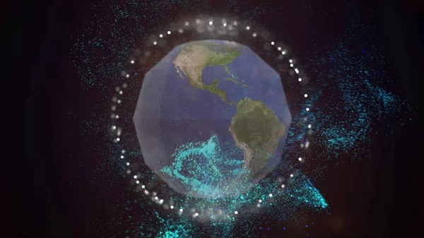 Weltverbindungen mit Stadtbeleuchtung. Spinnende Erde mit Licht aus Großstädten auf der ganzen Welt. — Stockfoto