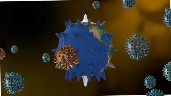 A renderização 3D dos anticorpos luta contra o vírus que absorveu o nosso planeta . — Fotografia de Stock