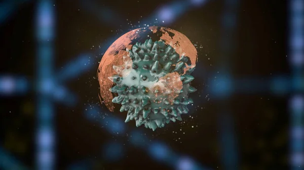 Planeet in quarantaine. Virus infecteert de planeet van binnenuit en de planeet is geïsoleerd van de hele wereld. — Stockfoto