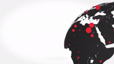 Hava kirliliği. Üç boyutlu soyut küre, havaya gaz salınımını sembolize eden çoklu kırmızı noktalarla dönüyor..