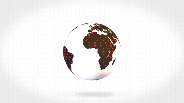 Uniquely stylized planet Earth with red dots on the surface over white background. — Stock Photo, Image