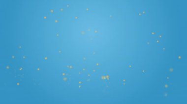 Parlak altın parçacıkları ile soyut hareket arkaplanı. Mavi arkaplan üzerinde bokeh olan ışıldayan parçacıklar.