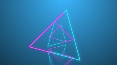 Soyut fütüristik tünelde uçuşla soyut arkaplan. Neon ışıkları yaratıcı geometrik şekiller oluşturuyor..