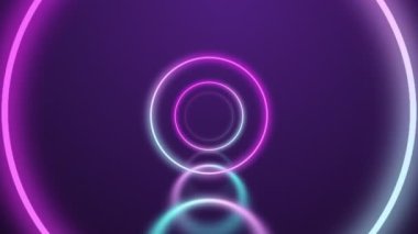 Soyut fütüristik tünellerde uçuşun canlandırılmasıyla soyut arkaplan. Neon ışıkları yaratıcı geometrik şekiller oluşturuyor..