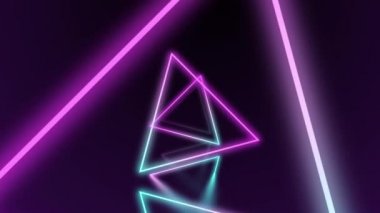 Soyut fütüristik tünellerde uçuşun canlandırılmasıyla soyut arkaplan. Neon ışıkları yaratıcı geometrik şekiller oluşturuyor..