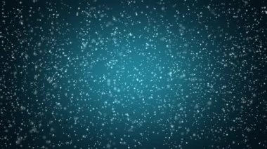 Düşen parçacıklar mavi arka plandaki kar tanelerini canlandırıyor. Soyut kar düşüşü lensli 3D görüntüleme.