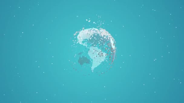 Business and communications background. Animation of the Earth globe rotating and illuminating the light over dark background. — Stock Video